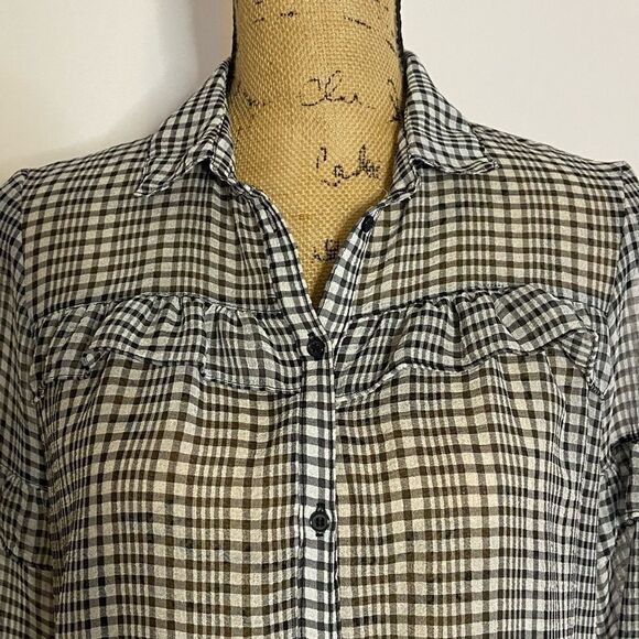 DIVIDED by H&M Black and White Plaid Sheer Long Sleeves Button-Up Blouse - Picture 5 of 8